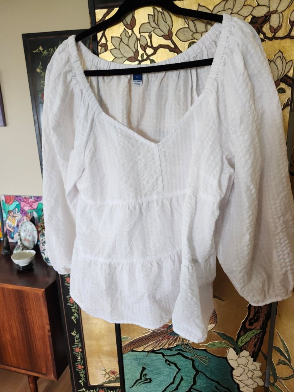 Old Navy tiered seersucker long sleeve swing top (XL)